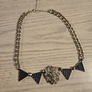 Katy Perry Roar Charm Necklace Lion Head Triangles Chunky Gold Chain